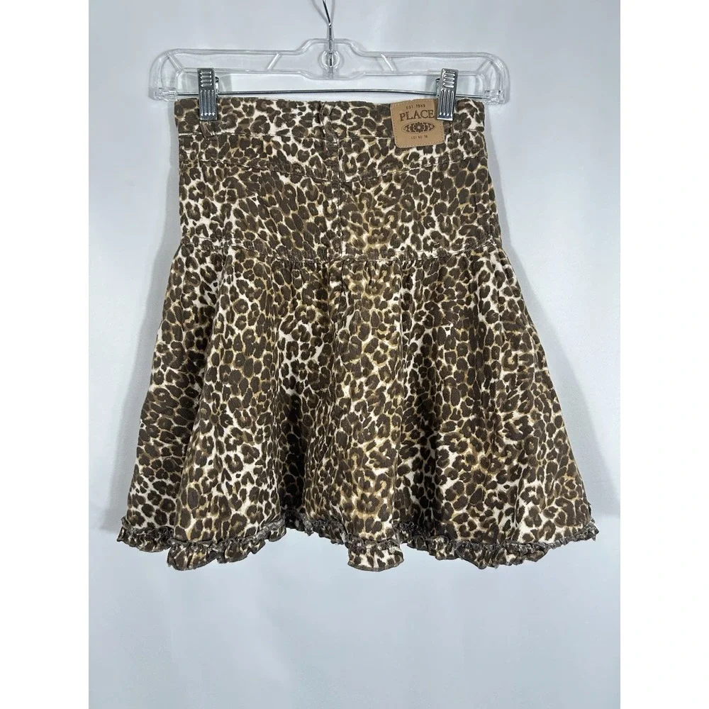 Children's Place Animal Print Corduroy Skirt Girls Size 8‎ Brown Leopard Ruffle